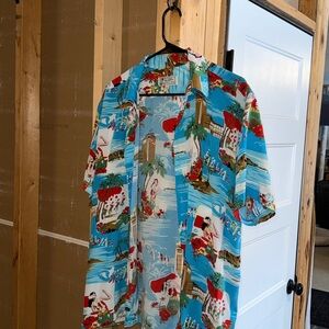Avanti Hawaiian Hula Blue Red Tropical Print Silk Button Down